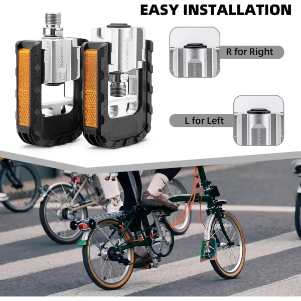 imageROCKBROS Folding Bike Pedals Aluminum Alloy Foldable Bicycle Pedals 916 Inch Lightweight with Reflective StripsampampNon Slip for Folding Bike Electric Bike
