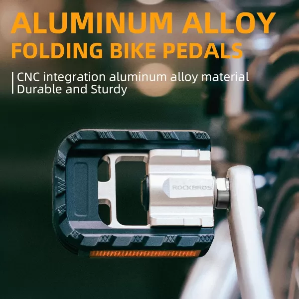 imageROCKBROS Folding Bike Pedals Aluminum Alloy Foldable Bicycle Pedals 916 Inch Lightweight with Reflective StripsampampNon Slip for Folding Bike Electric Bike