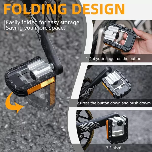 imageROCKBROS Folding Bike Pedals Aluminum Alloy Foldable Bicycle Pedals 916 Inch Lightweight with Reflective StripsampampNon Slip for Folding Bike Electric Bike
