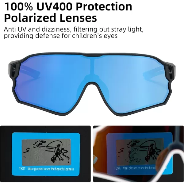 imageROCKBROS Kids Polarized Sunglasses Cycling Glasses Sport Sunglasses UV400 Protection for Youth Boys Girls Age 814Black