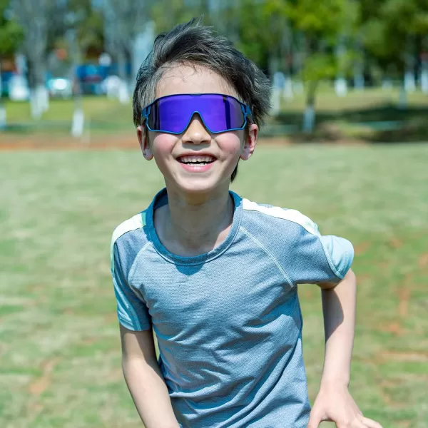 imageROCKBROS Kids Polarized Sunglasses Cycling Glasses Sport Sunglasses UV400 Protection for Youth Boys Girls Age 814Blue Purple