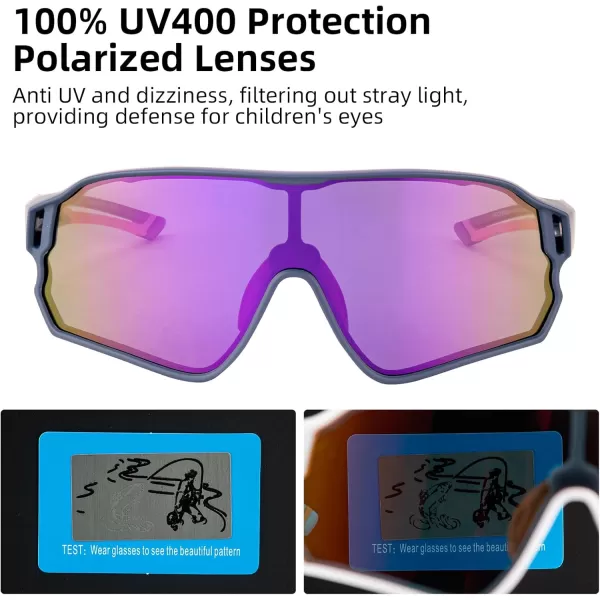 imageROCKBROS Kids Polarized Sunglasses Cycling Glasses Sport Sunglasses UV400 Protection for Youth Boys Girls Age 814Blue Purple