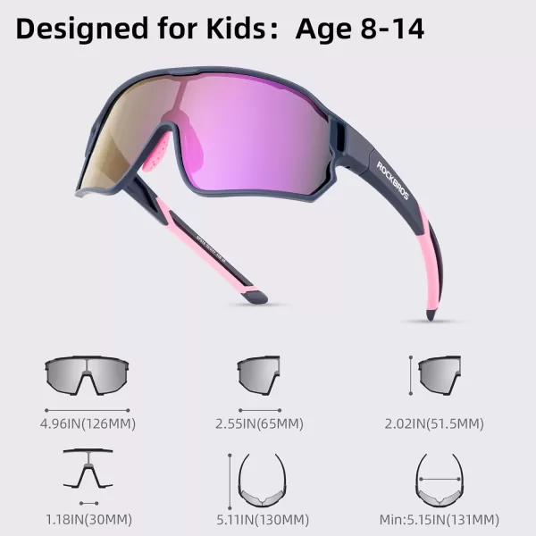 imageROCKBROS Kids Polarized Sunglasses Cycling Glasses Sport Sunglasses UV400 Protection for Youth Boys Girls Age 814Blue Purple
