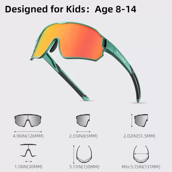 imageROCKBROS Kids Polarized Sunglasses Cycling Glasses Sport Sunglasses UV400 Protection for Youth Boys Girls Age 814Green