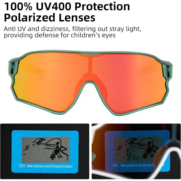 imageROCKBROS Kids Polarized Sunglasses Cycling Glasses Sport Sunglasses UV400 Protection for Youth Boys Girls Age 814Green