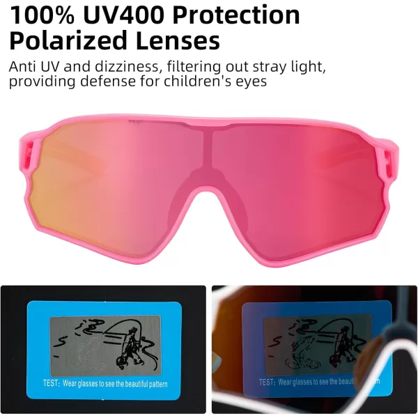 imageROCKBROS Kids Polarized Sunglasses Cycling Glasses Sport Sunglasses UV400 Protection for Youth Boys Girls Age 814Pink