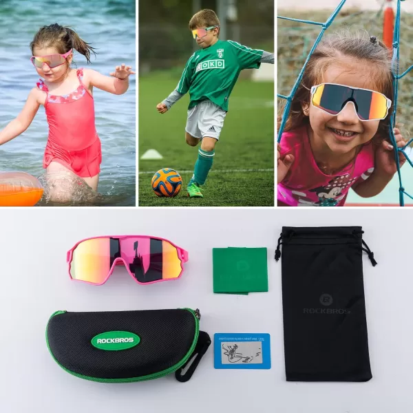 imageROCKBROS Kids Polarized Sunglasses Cycling Glasses Sport Sunglasses UV400 Protection for Youth Boys Girls Age 814Pink