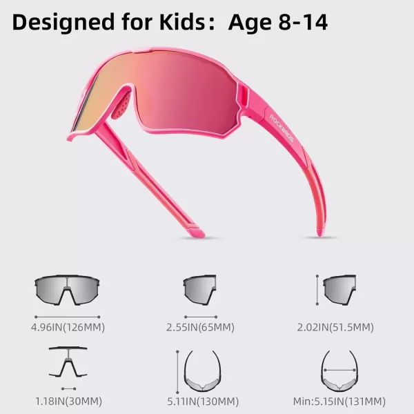 imageROCKBROS Kids Polarized Sunglasses Cycling Glasses Sport Sunglasses UV400 Protection for Youth Boys Girls Age 814Pink