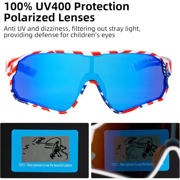imageROCKBROS Kids Polarized Sunglasses Cycling Glasses Sport Sunglasses UV400 Protection for Youth Boys Girls Age 814Us Flag