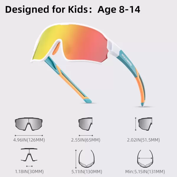 imageROCKBROS Kids Polarized Sunglasses Cycling Glasses Sport Sunglasses UV400 Protection for Youth Boys Girls Age 814White