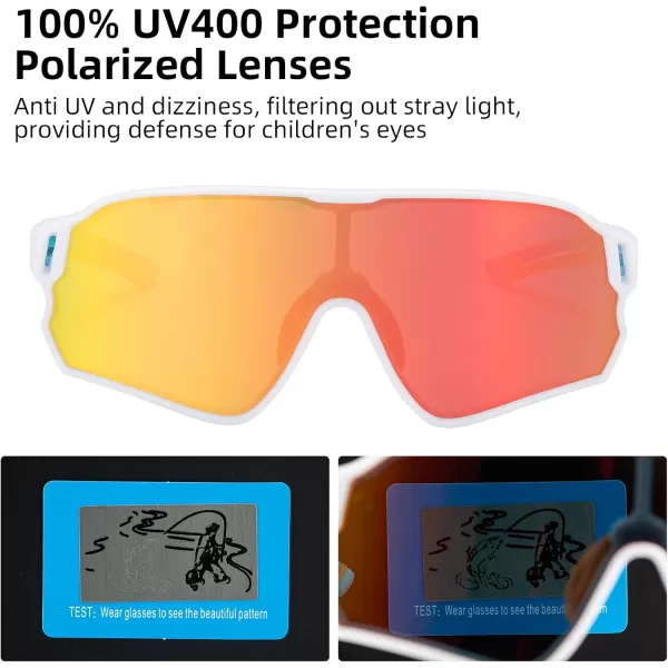 imageROCKBROS Kids Polarized Sunglasses Cycling Glasses Sport Sunglasses UV400 Protection for Youth Boys Girls Age 814White