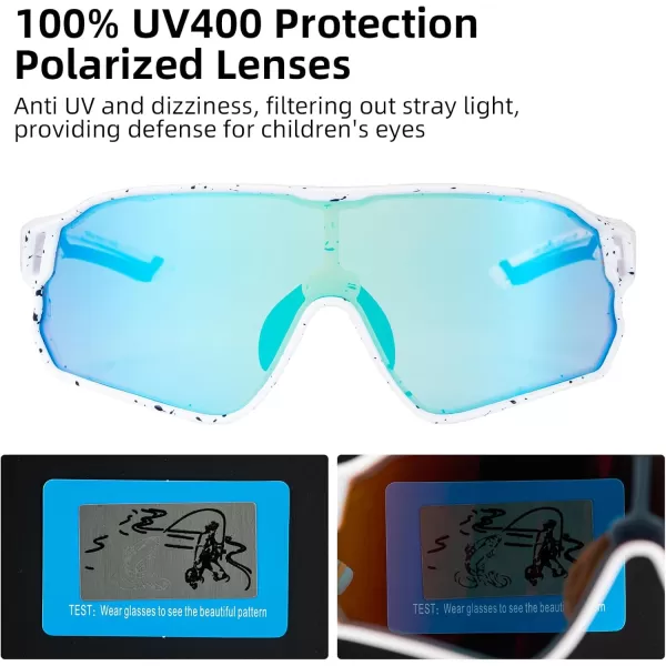 imageROCKBROS Kids Polarized Sunglasses Cycling Glasses Sport Sunglasses UV400 Protection for Youth Boys Girls Age 814White Black Spot