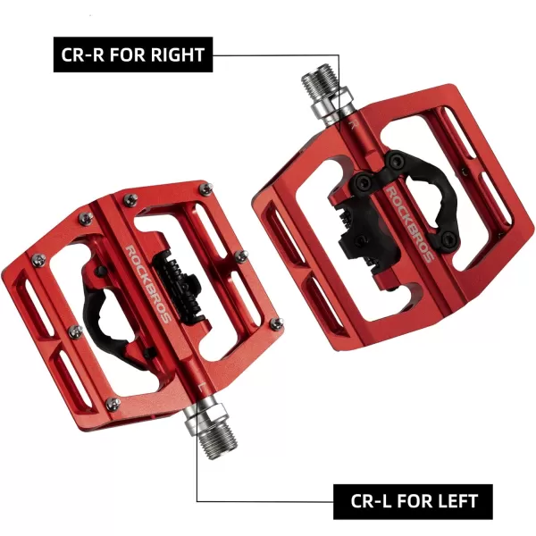 imageROCKBROS MTB Mountain Bike Pedals Compatible with SPD Mountain Bike Dual Function Sealed Clipless Aluminum Bicycle Flat Platform 916quot Pedals with Cleats for Road MTB Mountain BikesRed