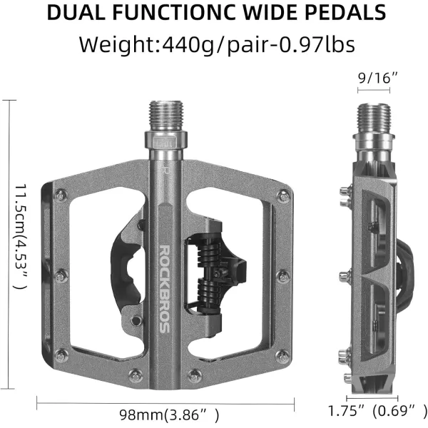 imageROCKBROS MTB Mountain Bike Pedals Compatible with SPD Mountain Bike Dual Function Sealed Clipless Aluminum Bicycle Flat Platform 916quot Pedals with Cleats for Road MTB Mountain BikesTitanium