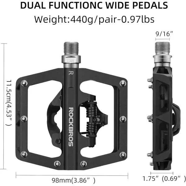 imageROCKBROS MTB Mountain Bike Pedals Compatible with SPD Mountain Bike Dual Function Sealed Clipless Aluminum Bicycle Flat Platform 916quot Pedals with Cleats for Road MTB Mountain Bikesblack