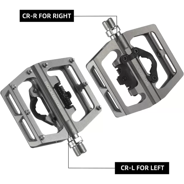 imageROCKBROS MTB Mountain Bike Pedals Compatible with SPD Mountain Bike Dual Function Sealed Clipless Aluminum Bicycle Flat Platform 916quot Pedals with Cleats for Road MTB Mountain BikesTitanium