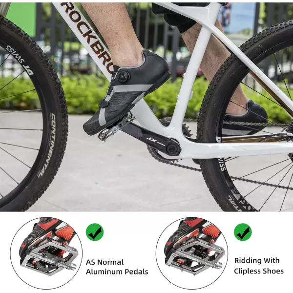 imageROCKBROS MTB Mountain Bike Pedals Compatible with SPD Mountain Bike Dual Function Sealed Clipless Aluminum Bicycle Flat Platform 916quot Pedals with Cleats for Road MTB Mountain BikesTitanium