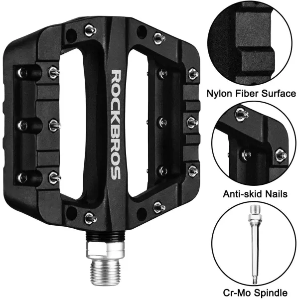 imageROCKBROS MTB Pedals Mountain Bike Pedals Lightweight Nylon Fiber Bicycle Platform Pedals for BMX MTB 916quotBlack