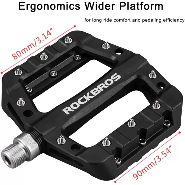 imageROCKBROS MTB Pedals Mountain Bike Pedals Lightweight Nylon Fiber Bicycle Platform Pedals for BMX MTB 916quotBlack