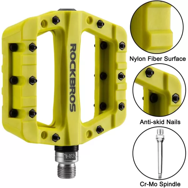 imageROCKBROS MTB Pedals Mountain Bike Pedals Lightweight Nylon Fiber Bicycle Platform Pedals for BMX MTB 916quotGreen