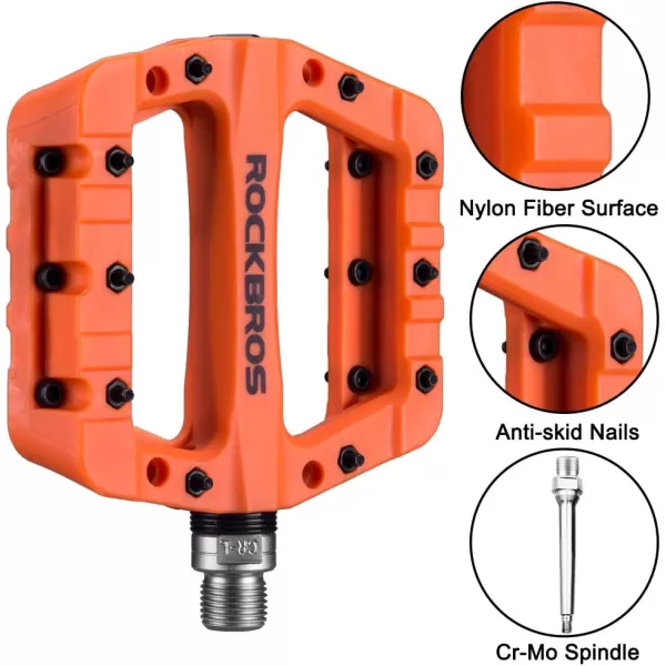 imageROCKBROS MTB Pedals Mountain Bike Pedals Lightweight Nylon Fiber Bicycle Platform Pedals for BMX MTB 916quotOrange