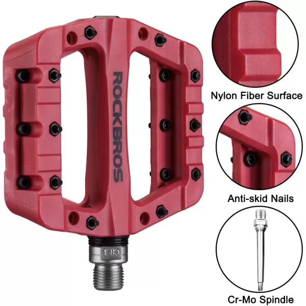 imageROCKBROS MTB Pedals Mountain Bike Pedals Lightweight Nylon Fiber Bicycle Platform Pedals for BMX MTB 916quotRed
