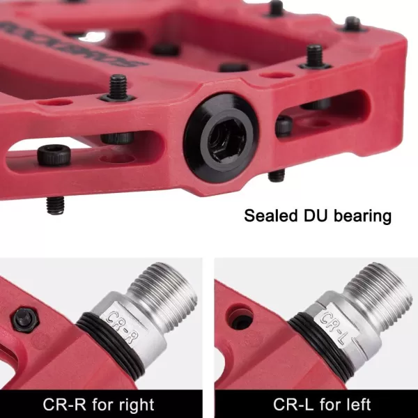 imageROCKBROS MTB Pedals Mountain Bike Pedals Lightweight Nylon Fiber Bicycle Platform Pedals for BMX MTB 916quotRed