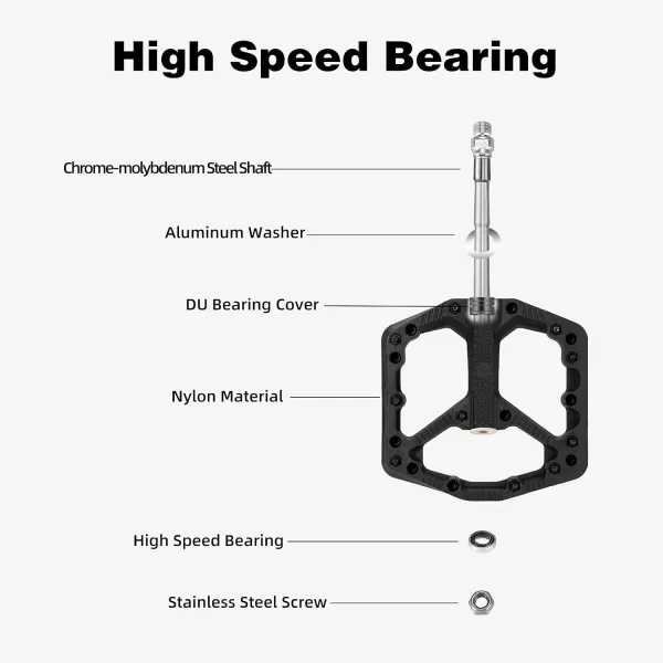 imageROCKBROS Mountain Bike Pedals Flat MTB Pedals Nylon Fiber Bicycle Platform Pedals for Road Mountain BMX MTB Bikesblack
