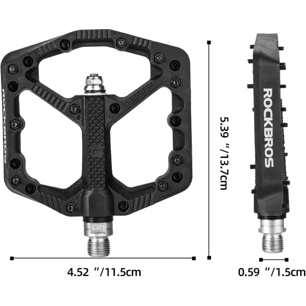 imageROCKBROS Mountain Bike Pedals Flat MTB Pedals Nylon Fiber Bicycle Platform Pedals for Road Mountain BMX MTB Bikesblack