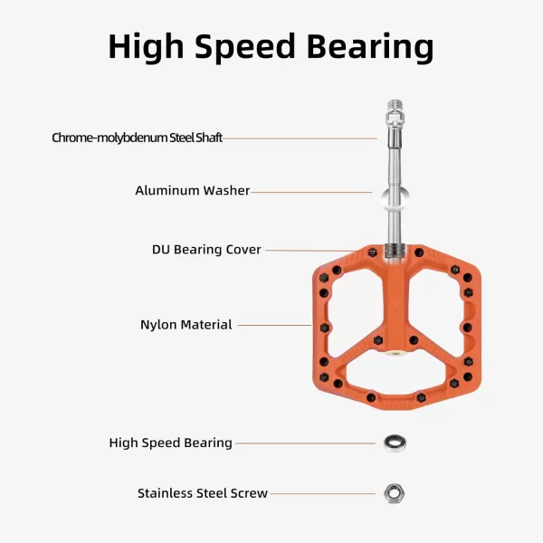 imageROCKBROS Mountain Bike Pedals Flat MTB Pedals Nylon Fiber Bicycle Platform Pedals for Road Mountain BMX MTB Bikesorange