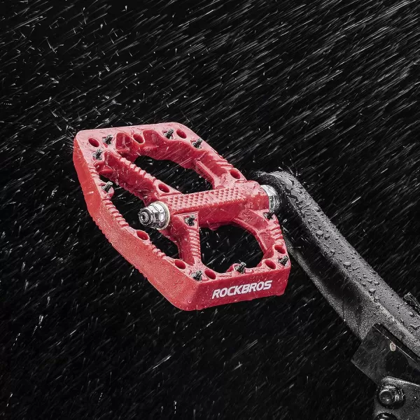 imageROCKBROS Mountain Bike Pedals Flat MTB Pedals Nylon Fiber Bicycle Platform Pedals for Road Mountain BMX MTB Bikesred