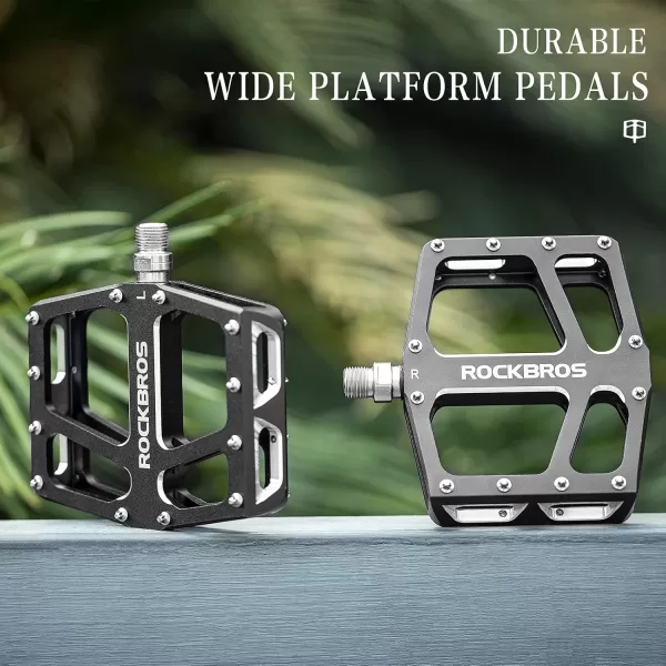 imageROCKBROS Mountain Bike Pedals MTB Pedal Aluminum Bicycle Wide Platform Flat Pedals 916quot Cycling Sealed Bearing Pedals for Road Mountain BMX MTB Bike