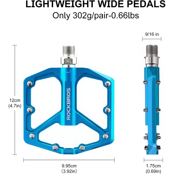 imageROCKBROS Mountain Bike Pedals MTB Pedals Bicycle Flat Pedals Aluminum 916quot Sealed Bearing Lightweight Platform for Road Mountain BMX MTB BikeBlue