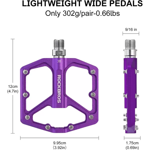 imageROCKBROS Mountain Bike Pedals MTB Pedals Bicycle Flat Pedals Aluminum 916quot Sealed Bearing Lightweight Platform for Road Mountain BMX MTB BikePurple