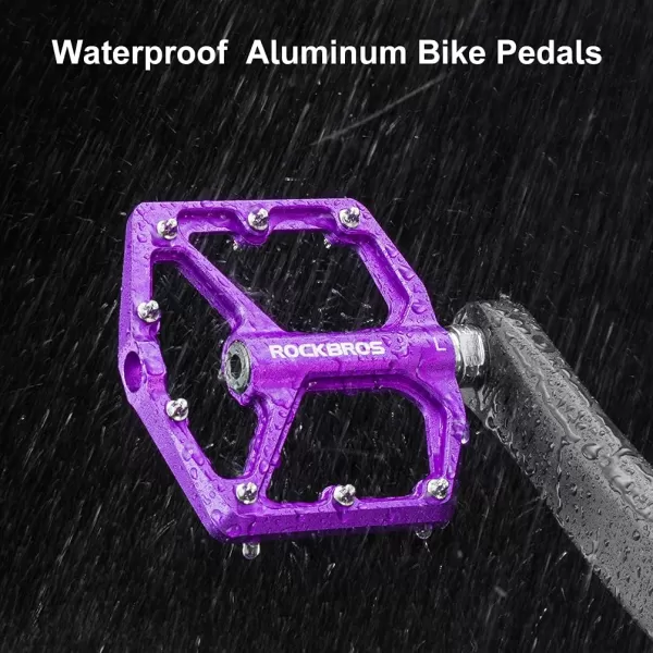 imageROCKBROS Mountain Bike Pedals MTB Pedals Bicycle Flat Pedals Aluminum 916quot Sealed Bearing Lightweight Platform for Road Mountain BMX MTB BikePurple