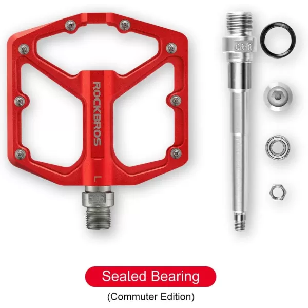 imageROCKBROS Mountain Bike Pedals MTB Pedals Bicycle Flat Pedals Aluminum 916quot Sealed Bearing Lightweight Platform for Road Mountain BMX MTB BikeRed