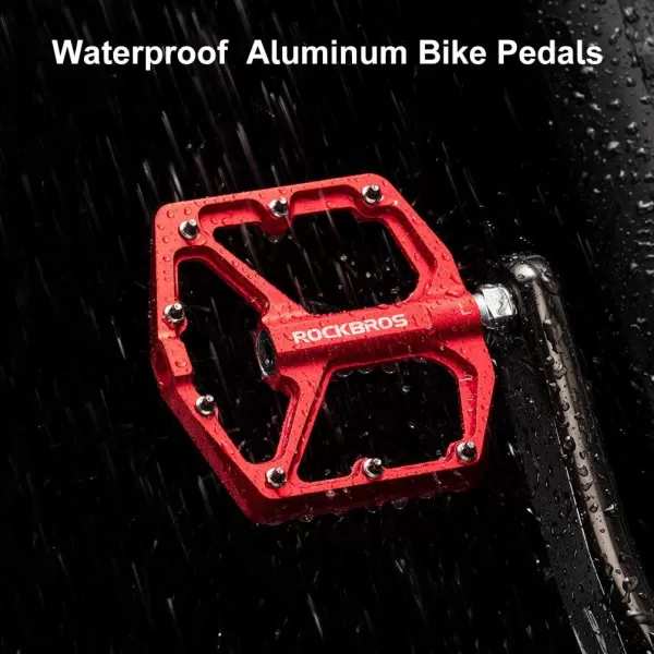 imageROCKBROS Mountain Bike Pedals MTB Pedals Bicycle Flat Pedals Aluminum 916quot Sealed Bearing Lightweight Platform for Road Mountain BMX MTB BikeRed