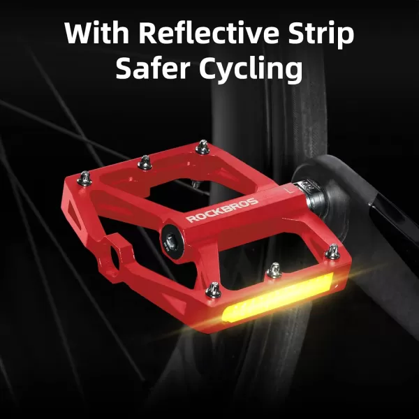 imageROCKBROS Mountain Bike Pedals MTB Pedals Bicycle Flat Pedals Aluminum 916quot Sealed Bearing Lightweight Platform for Road Mountain BMX MTB BikeReflective PedalsRed