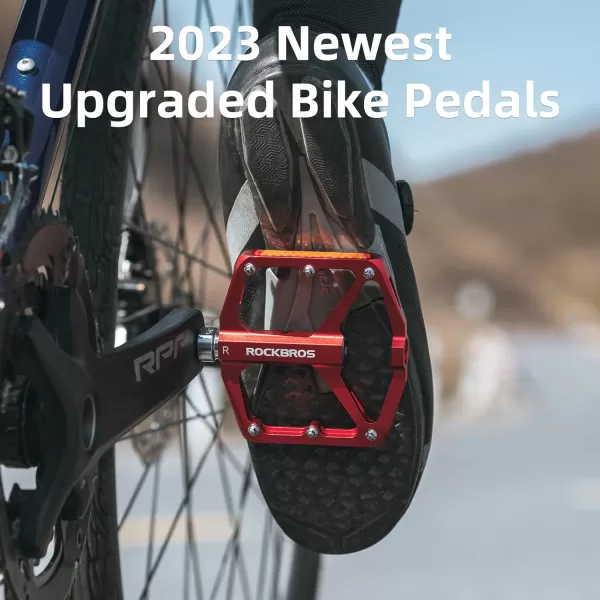 imageROCKBROS Mountain Bike Pedals MTB Pedals Bicycle Flat Pedals Aluminum 916quot Sealed Bearing Lightweight Platform for Road Mountain BMX MTB BikeReflective PedalsRed