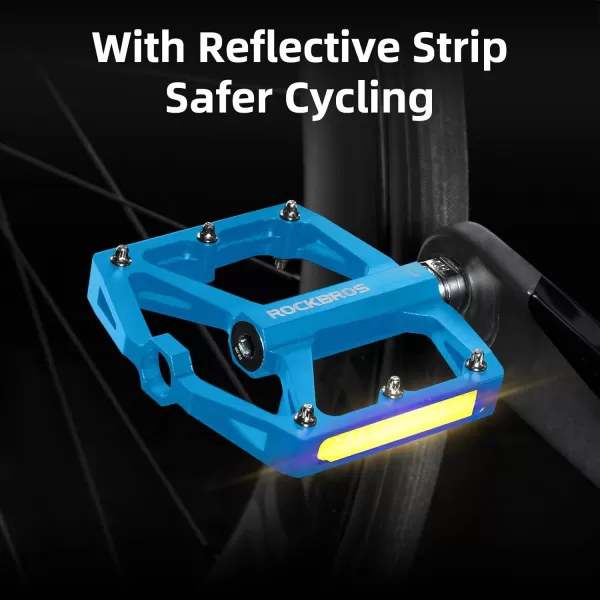imageROCKBROS Mountain Bike Pedals MTB Pedals Bicycle Flat Pedals Aluminum 916quot Sealed Bearing Lightweight Platform for Road Mountain BMX MTB BikeReflective PedalsBlue