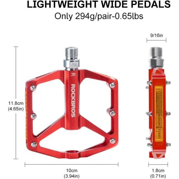 imageROCKBROS Mountain Bike Pedals MTB Pedals Bicycle Flat Pedals Aluminum 916quot Sealed Bearing Lightweight Platform for Road Mountain BMX MTB BikeReflective PedalsRed