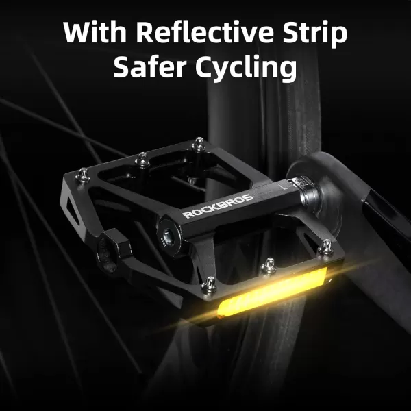 imageROCKBROS Mountain Bike Pedals MTB Pedals Bicycle Flat Pedals Aluminum 916quot Sealed Bearing Lightweight Platform for Road Mountain BMX MTB BikeReflective PedalsBlack