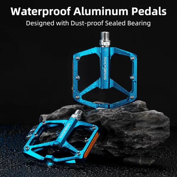 imageROCKBROS Mountain Bike Pedals MTB Pedals Bicycle Flat Pedals Aluminum 916quot Sealed Bearing Lightweight Platform for Road Mountain BMX MTB BikeReflective PedalsBlue