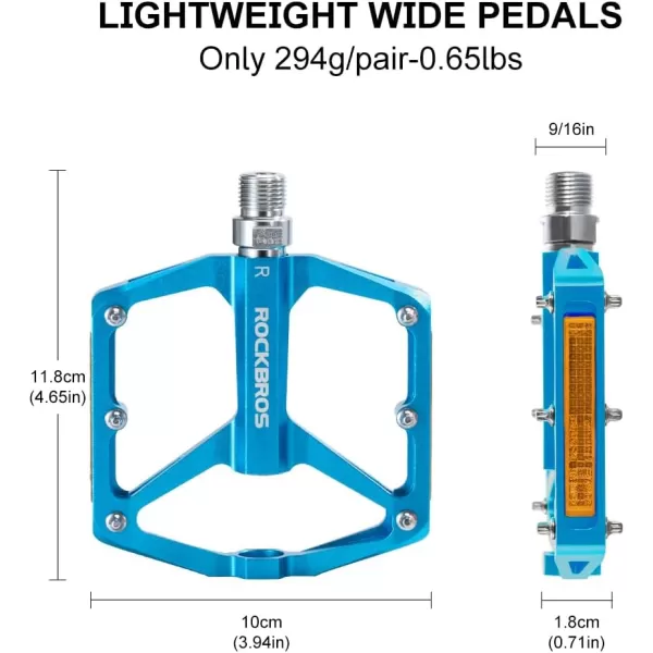 imageROCKBROS Mountain Bike Pedals MTB Pedals Bicycle Flat Pedals Aluminum 916quot Sealed Bearing Lightweight Platform for Road Mountain BMX MTB BikeReflective PedalsBlue