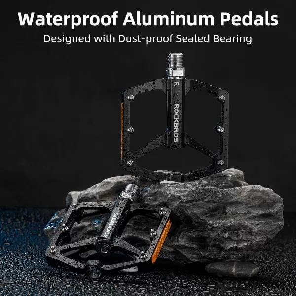 imageROCKBROS Mountain Bike Pedals MTB Pedals Bicycle Flat Pedals Aluminum 916quot Sealed Bearing Lightweight Platform for Road Mountain BMX MTB BikeReflective PedalsBlack