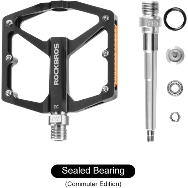 imageROCKBROS Mountain Bike Pedals MTB Pedals Bicycle Flat Pedals Aluminum 916quot Sealed Bearing Lightweight Platform for Road Mountain BMX MTB BikeReflective PedalsBlack