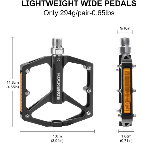 imageROCKBROS Mountain Bike Pedals MTB Pedals Bicycle Flat Pedals Aluminum 916quot Sealed Bearing Lightweight Platform for Road Mountain BMX MTB BikeReflective PedalsBlack