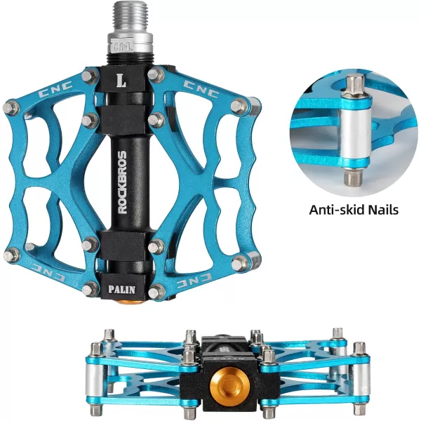 imageROCKBROS Mountain Bike Pedals MTB Pedals CNC NonSlip Lightweight Aluminum Alloy Bicycle Pedals Sealed Bearings Bicycle Platform Pedals 916quot BMX Road Bike PedalBlue 2