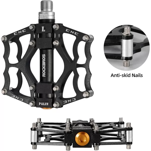 imageROCKBROS Mountain Bike Pedals MTB Pedals CNC NonSlip Lightweight Aluminum Alloy Bicycle Pedals Sealed Bearings Bicycle Platform Pedals 916quot BMX Road Bike PedalBlack 2