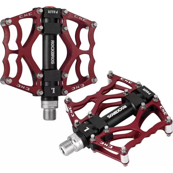 imageROCKBROS Mountain Bike Pedals MTB Pedals CNC NonSlip Lightweight Aluminum Alloy Bicycle Pedals Sealed Bearings Bicycle Platform Pedals 916quot BMX Road Bike PedalRed 2